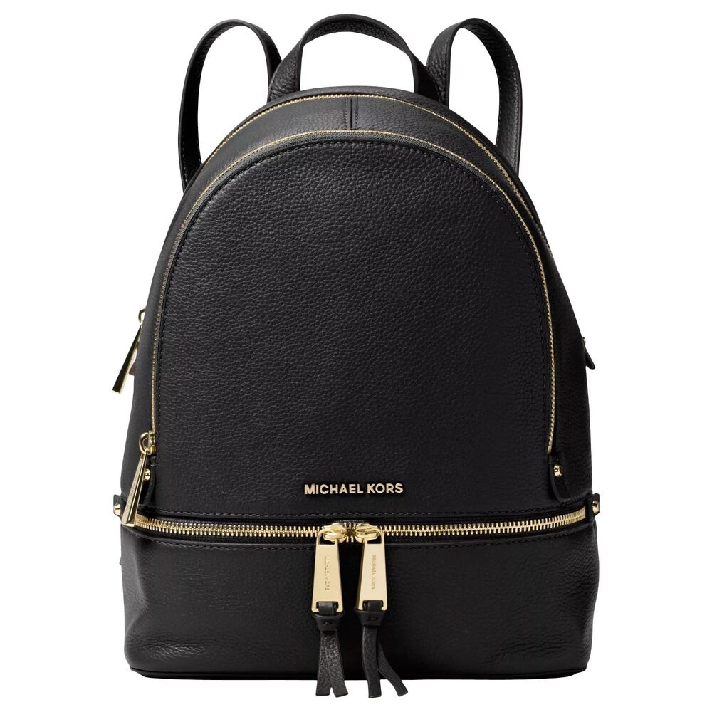 MICHAEL KORS Rhea Black Zip mini Small Backpack Pebbled Bag Purse zipper